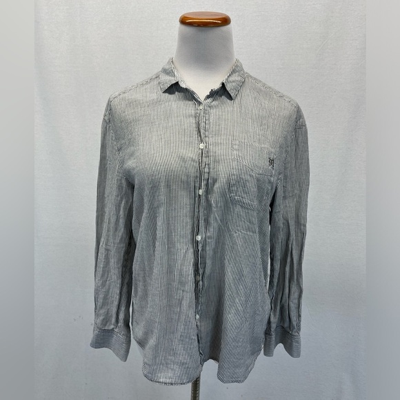 Maje Gray & White Striped 100% Cotton Button Down Long Sleeve Top Sz. 1 (S) - Picture 1 of 8